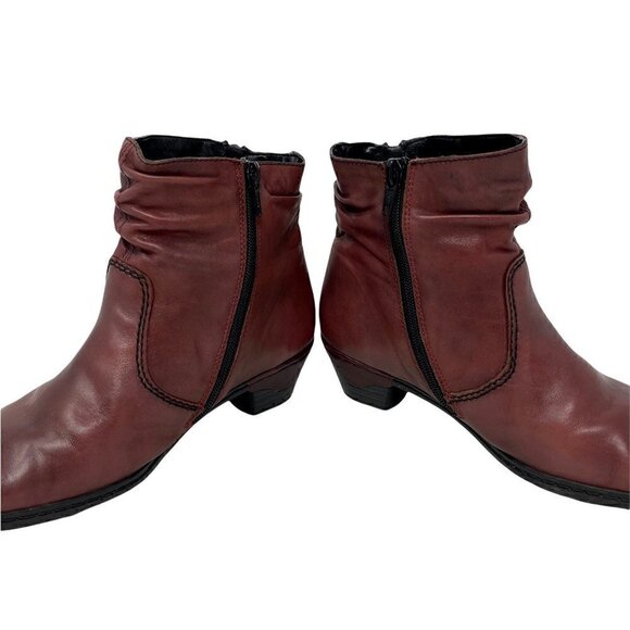Rieker Womens Ankle Boots Booties Red Leather Cuban Heel Round Toe Zipper 6.5 37 - Picture 5 of 8